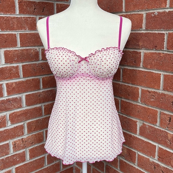NEW Blush Babydoll Lingerie Teddy Nightie Medium White Pink Heart Ruffle Bra